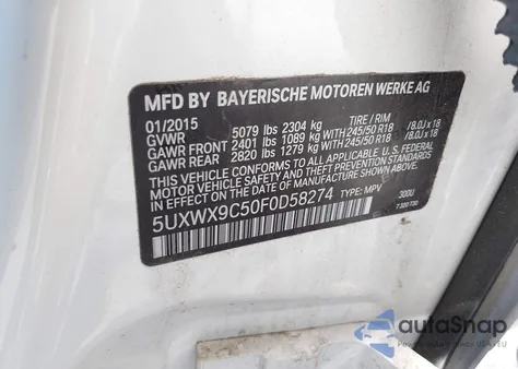 2015 BMW X3 xDrive28I from USA, damaged, VIN 5UXWX9C50F0D58274